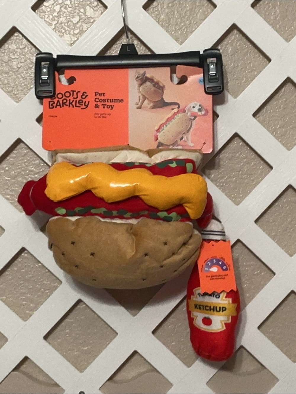 Boots & Barkley Hot Dog Pet Costume with Ketchup Toy